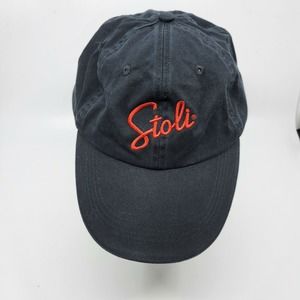 Stoli Stolichnaya Vodka Black Baseball Cap Hat Embroidered Red Logo Snapback Hat